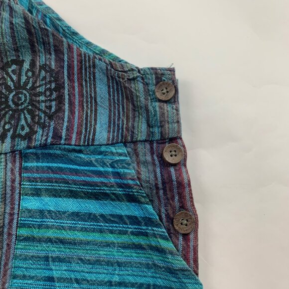 Vintage Wevez Turquoise Striped Cotton Stamp Print Relaxed Overalls One Size - Picture 2 of 9